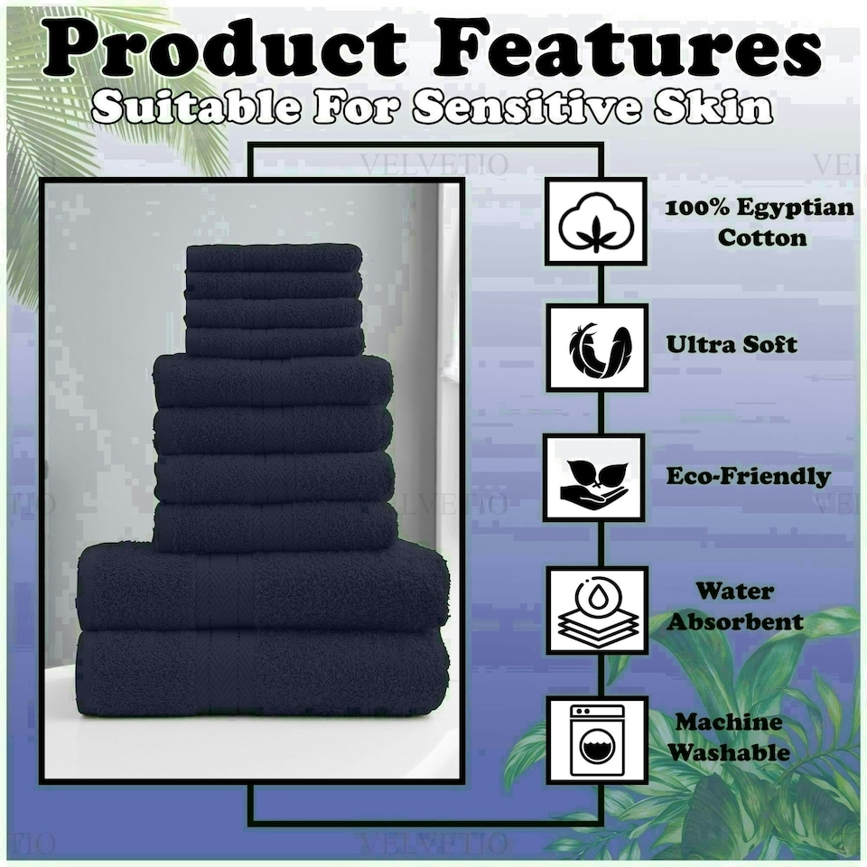 image 1 of VELVETIO 10 Piece Towel Bale Set Toronto Stripe Pattern - 100% Cotton, 450 GSM Blue | Navy