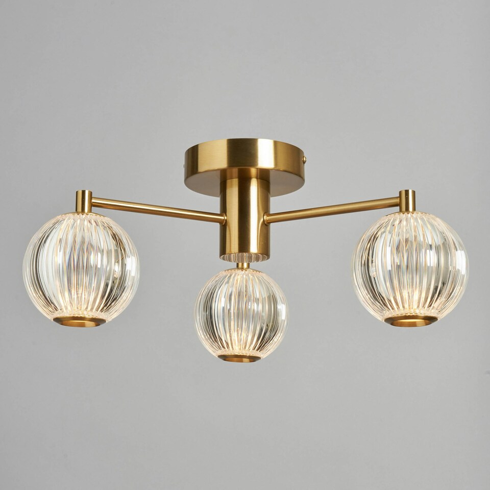 image 1 of BHS Rimi 3 Light LED Semi Flush Ceiling Light, Satin Brass | Gold | Satin Brass | 1