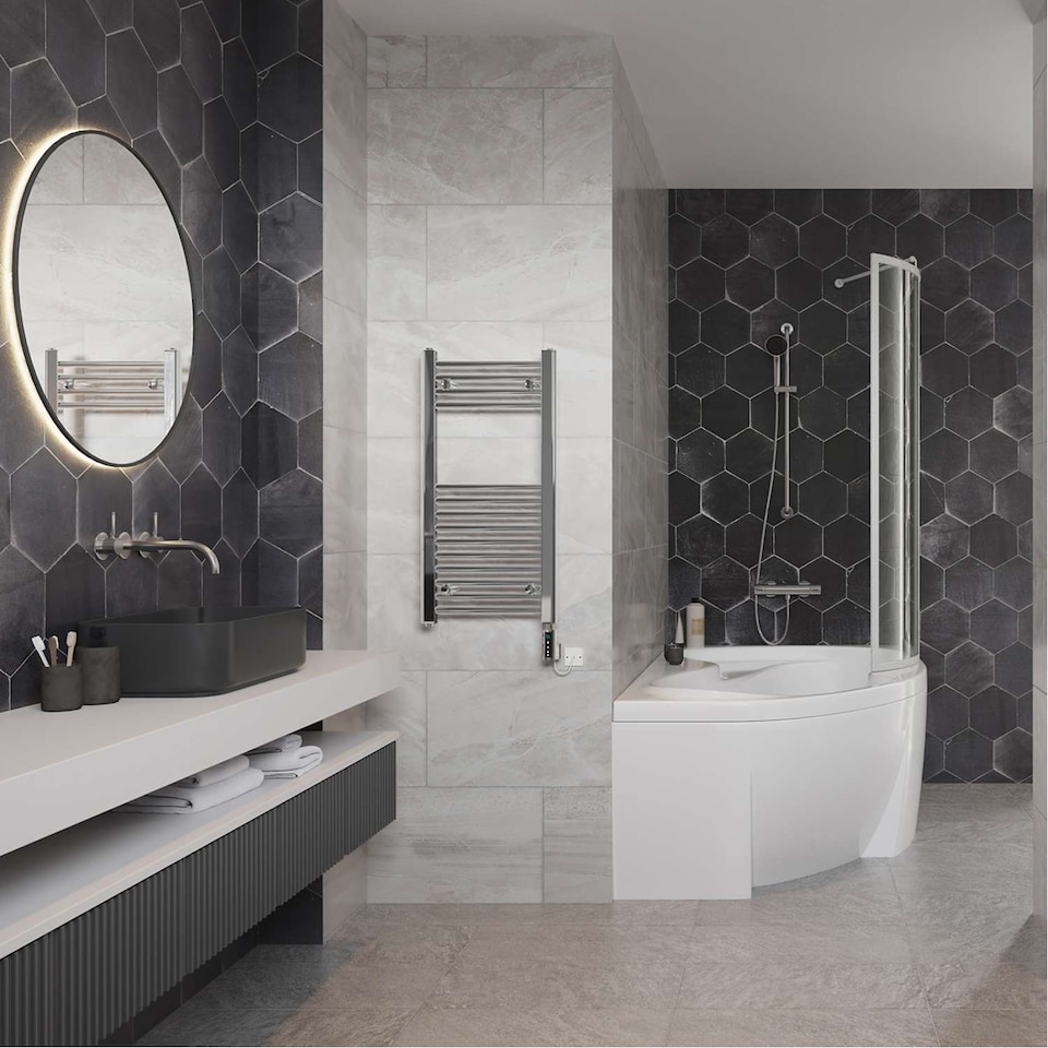 image 1 of Zennor Straight Electric Towel Rail Thermostatic WIFI Heated Bathroom Radiator - Chrome (H) 800mm x (W) 400mm - 200W