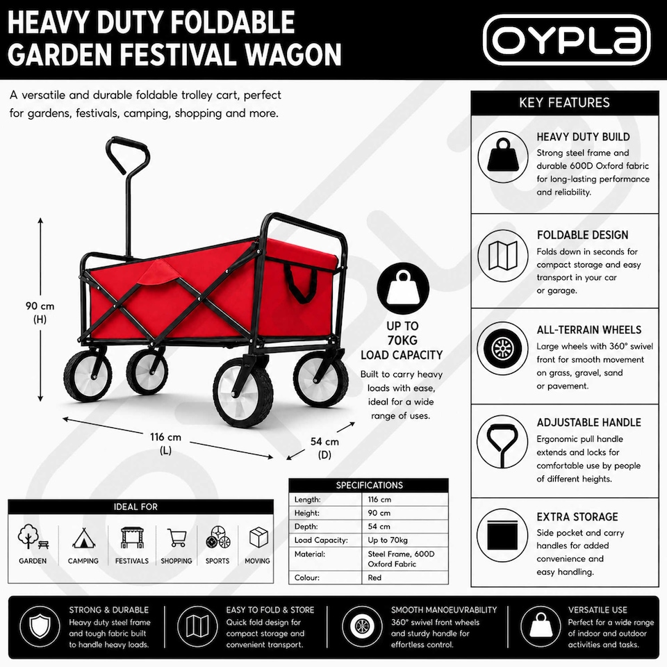 image 1 of Red Heavy Duty Foldable Garden Festival Trolley Cart Wagon Truck