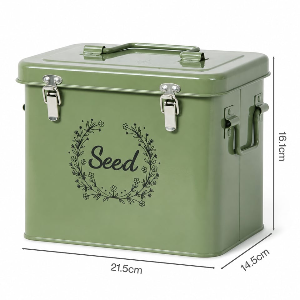 image 1 of TOQUE Seed Storage Box Organiser 3 Compartment Metal Seed Storage Green