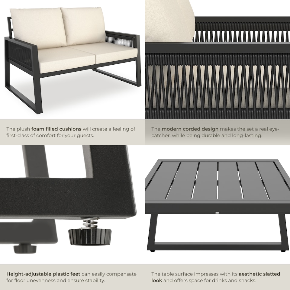 image 1 of Garden Furniture Set Capri in a Corded Design and Aluminium Frame | Grey | anthracite | 76,50 x 126 x 85 cm | 1