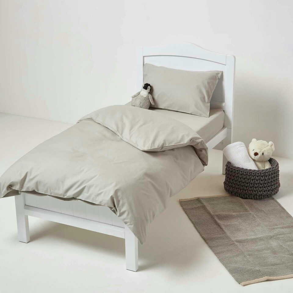 image 1 of Homescapes Grey Cotton Cot Bed Duvet Cover Set - 200 Thread Count
