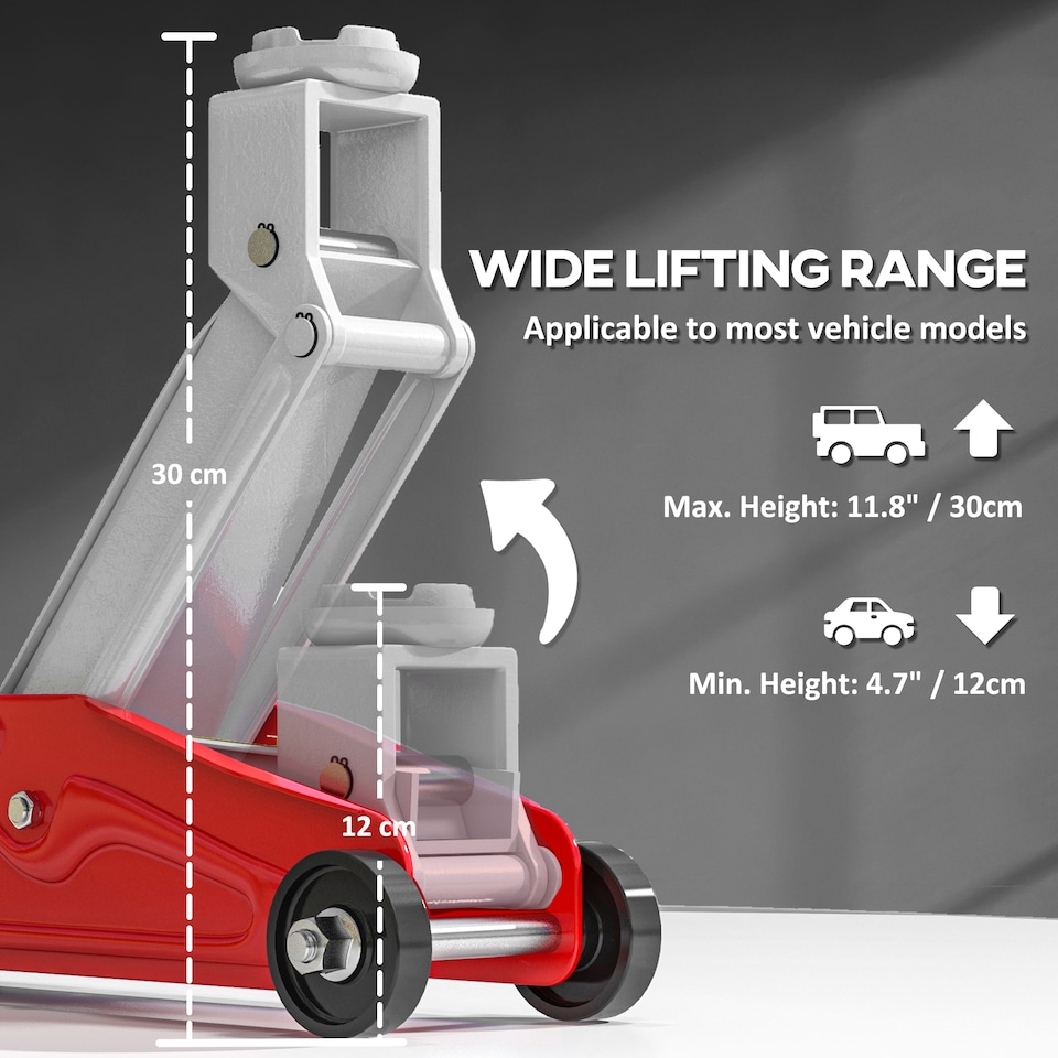 image 1 of HOMCOM Hydraulic Low Profile Car Jack 2 Ton Capacity for Car Garage Tyre Repair | Red