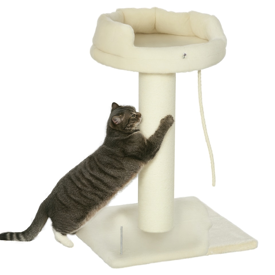 image 1 of PawHut 83cm Cat Tree Tower with Scratching Post, Kitten Bed, Toy, Cream