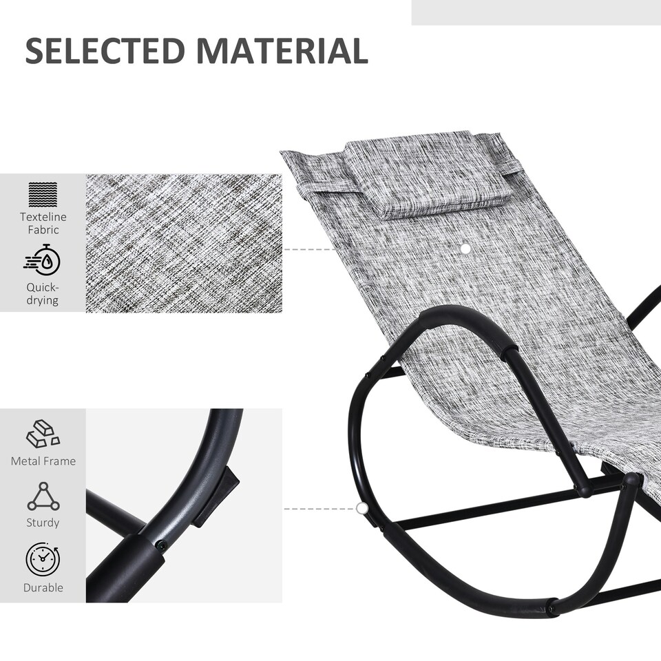 image 1 of Outsunny Patio Rocking Lounge Chair Zero Gravity Chaise w/ Padded Pillow Grey