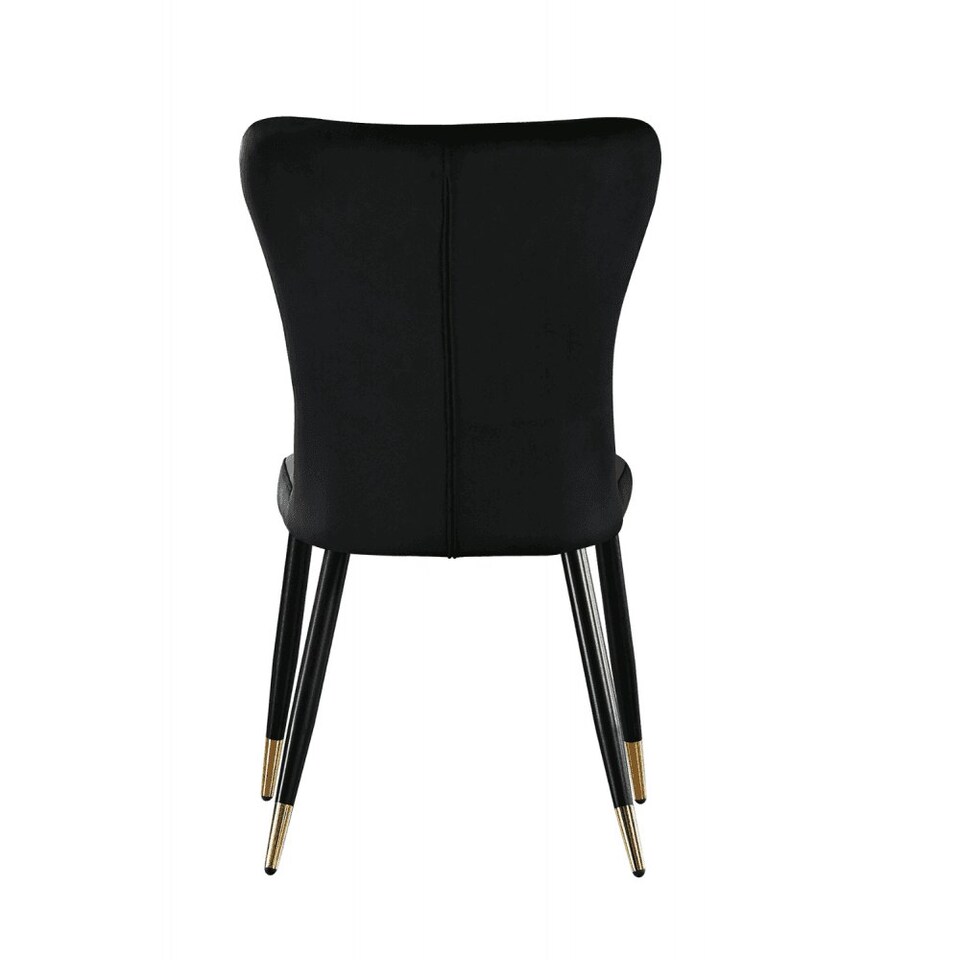 image 1 of Set of 4 New York Modern Velvet Dining Chairs with High Back, Black Metal Legs Black | Gold End Tips