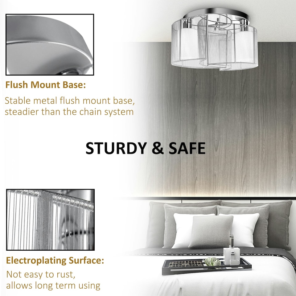 image 1 of HOMCOM Semi-Flush Mount Ceiling Light w/ Metal Base for Living Room Dining Room
