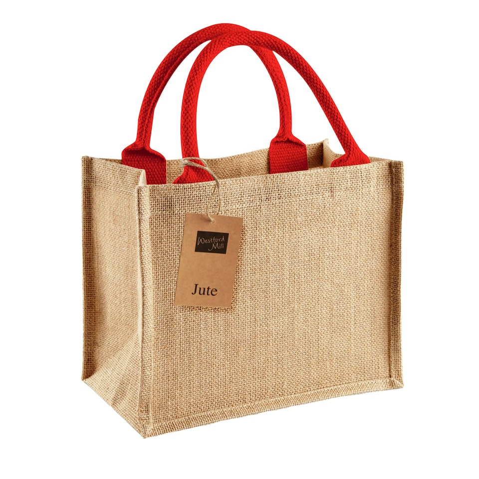 image 1 of Westford Mill Mini Jute Gift Bag - Natural/Bright Red - One Size