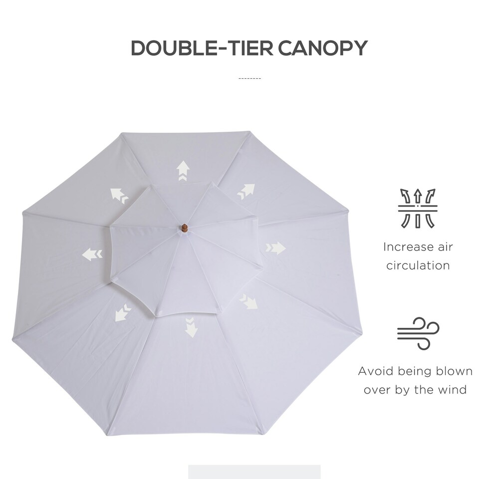 image 1 of Outsunny Garden Wood Patio Parasol Sun Shade Outdoor Umbrella Canopy White