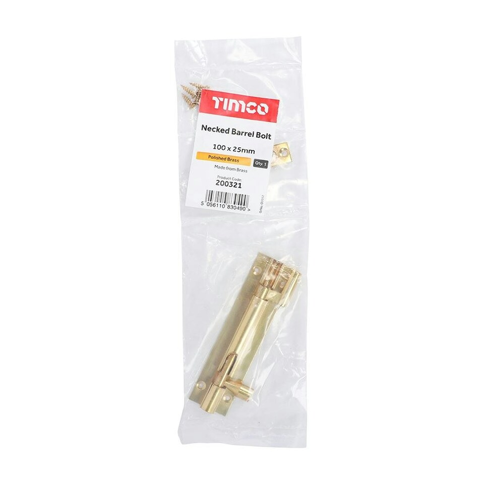 image 1 of Timco - Necked Barrel Bolt - Polished Brass (Size 100 x 25mm - 1 Each)