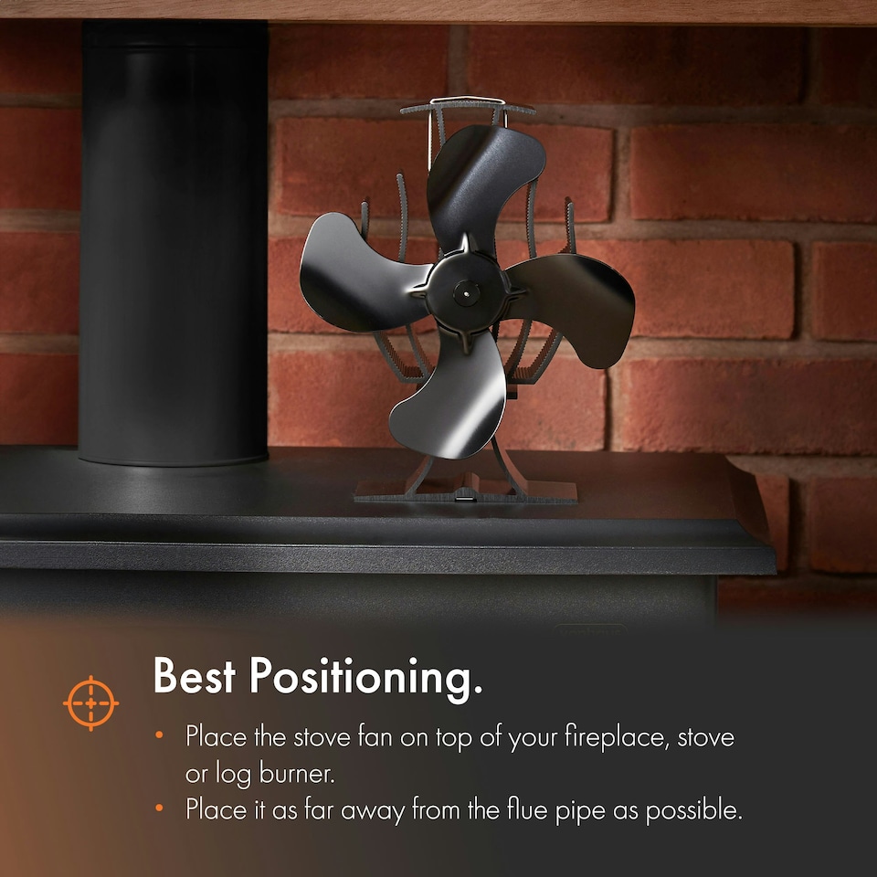 image 1 of VonHaus Stove Fan with 4 Blades for Log Burners & Fireplaces