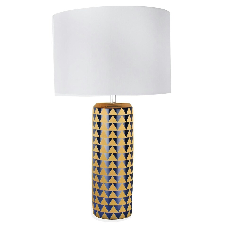 image 1 of First Choice Lighting Set of 2 Navy Blue and Gold Ceramic 52cm Table Lamps Blue | White