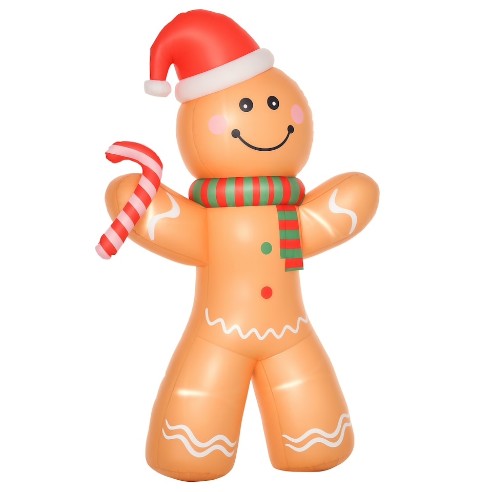 image 1 of HOMCOM 8ft Christmas Inflatable Gingerbread Man Lighted Indoor Outdoor Décor