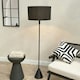 image 2 of ValueLights Mitch Black Fabric Drum Lamp Shade Black Wood Single Stem Triangle Floor Lamp Black