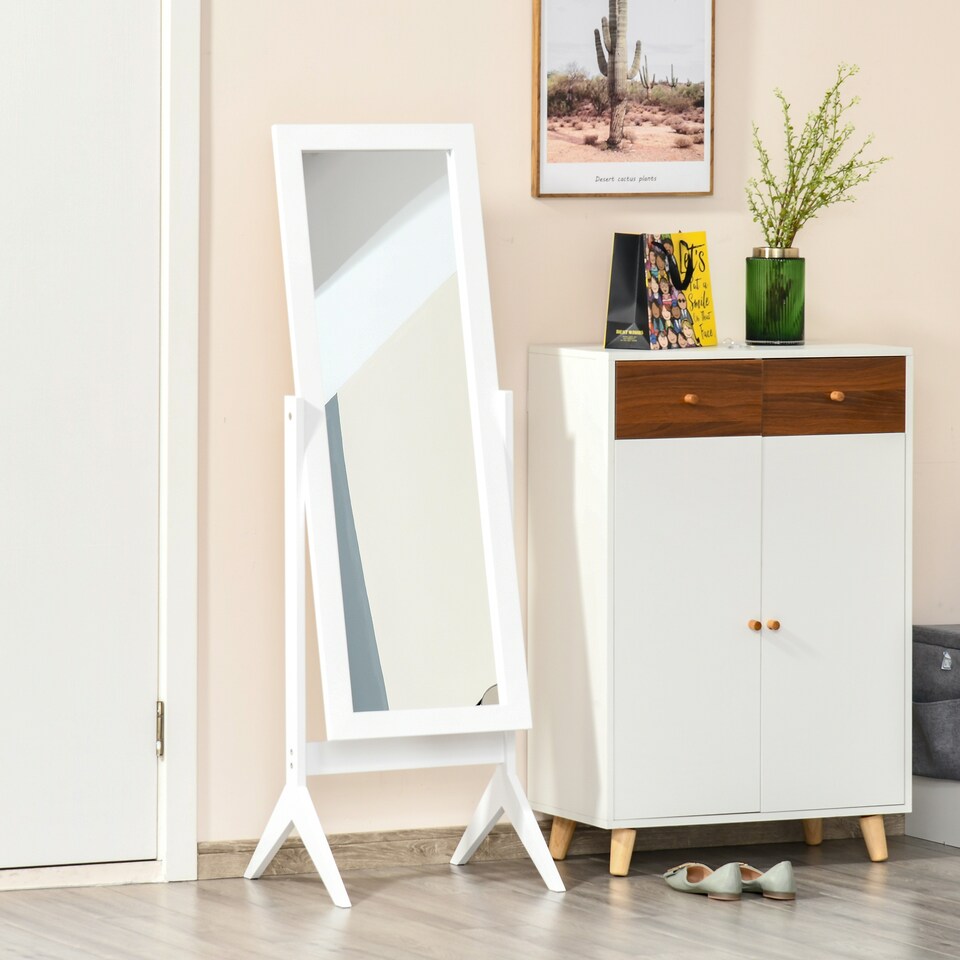 image 1 of HOMCOM Freestanding Dressing Mirror 148x47cm Adjustable Angle White Frame Home