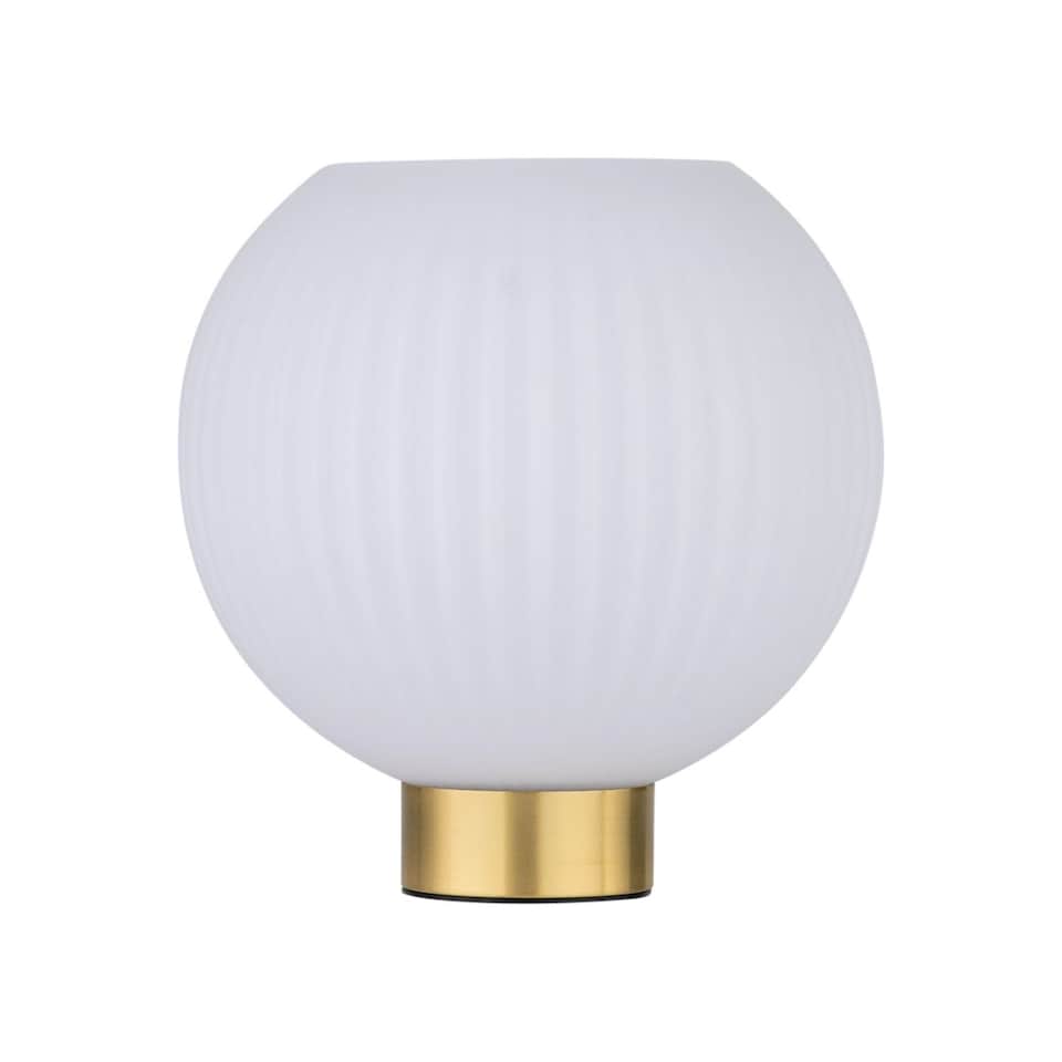 image 1 of Set of 2 Betchley - Battery Operated Satin Brass Lamp with White Glass | Gold | White | Medium | 2