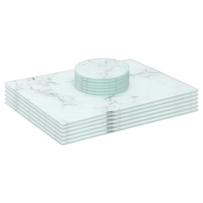 Harbour Housewares Rectangular Glass Placemats & Round Coasters Set - Marble - 12pc Dining Set White