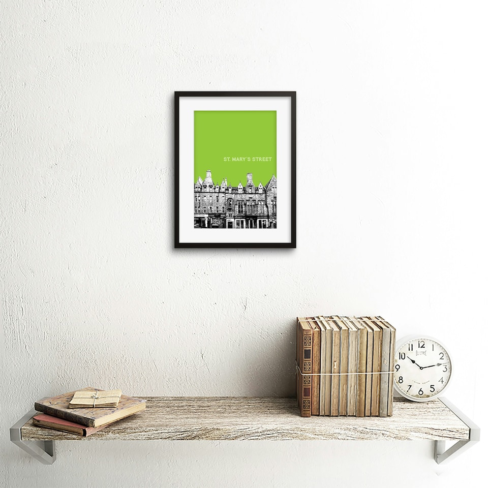 image 1 of St Mary Street Edinburgh Scotland Landmark Green 9x7" Black Framed Wall Art Print