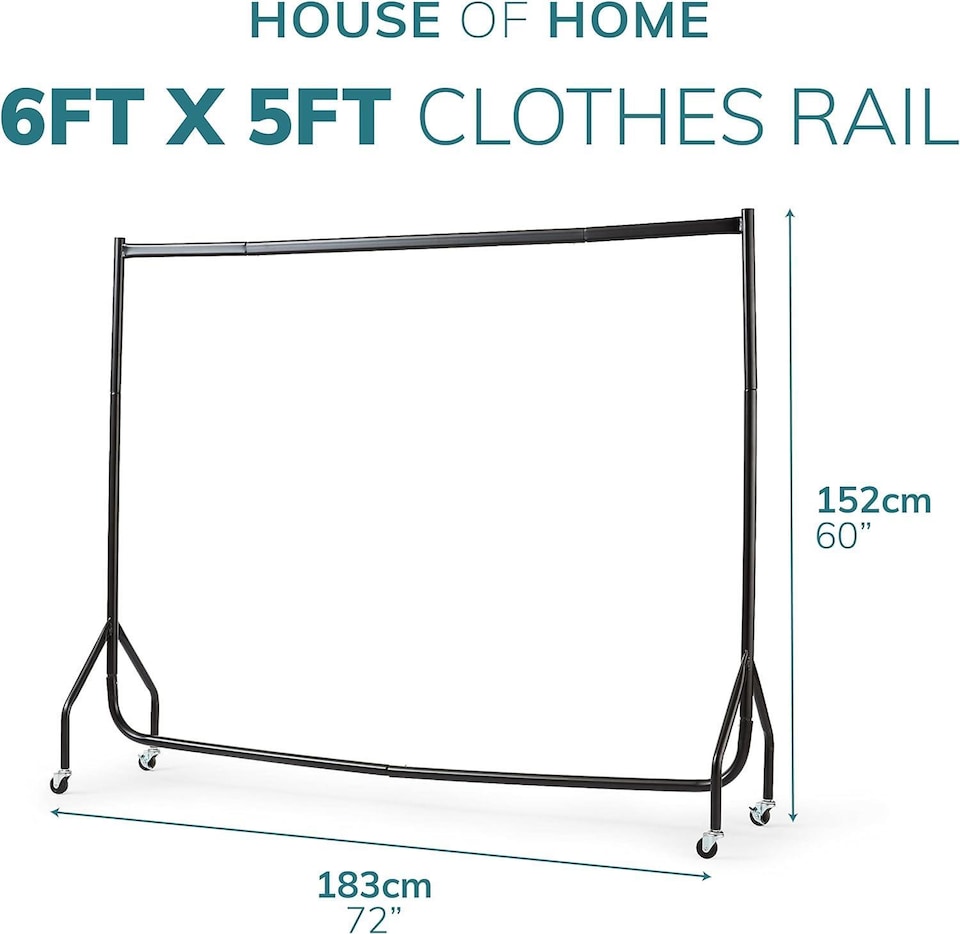 image 1 of 6ft White Heavy Duty Clothes Rail Metal Garment Rack for Hanging Clothing