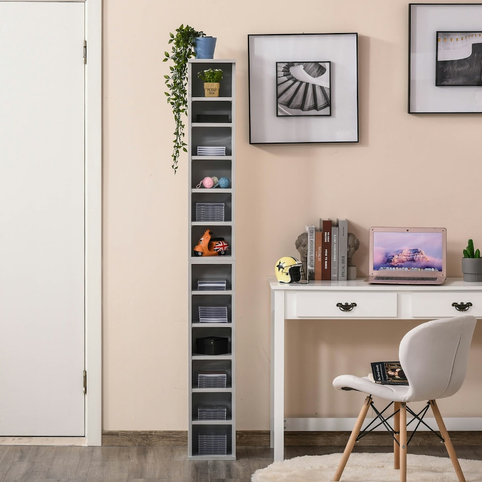 image 1 of HOMCOM Set of 2 CD Storage Units with Adjustable Shelves Grey
