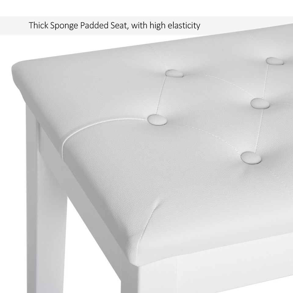 image 1 of HOMCOM Classic Piano Bench Padded Seat Wooden Makeup Stool, White