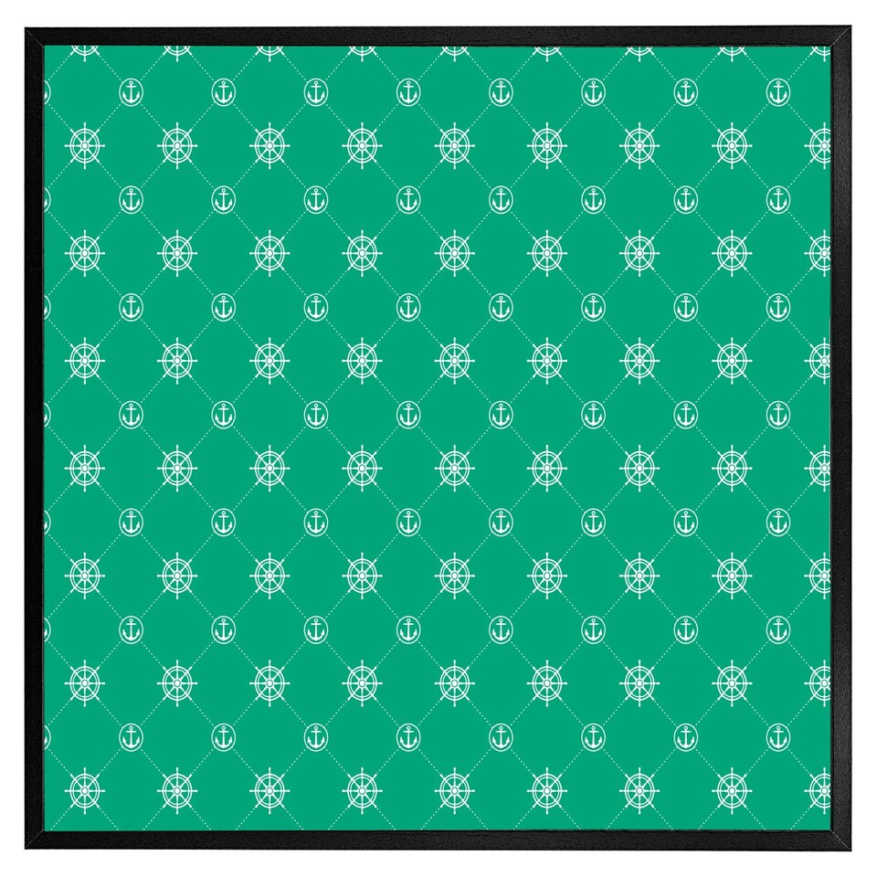 image 1 of Nautical elements on green (Picutre Frame) Black | M