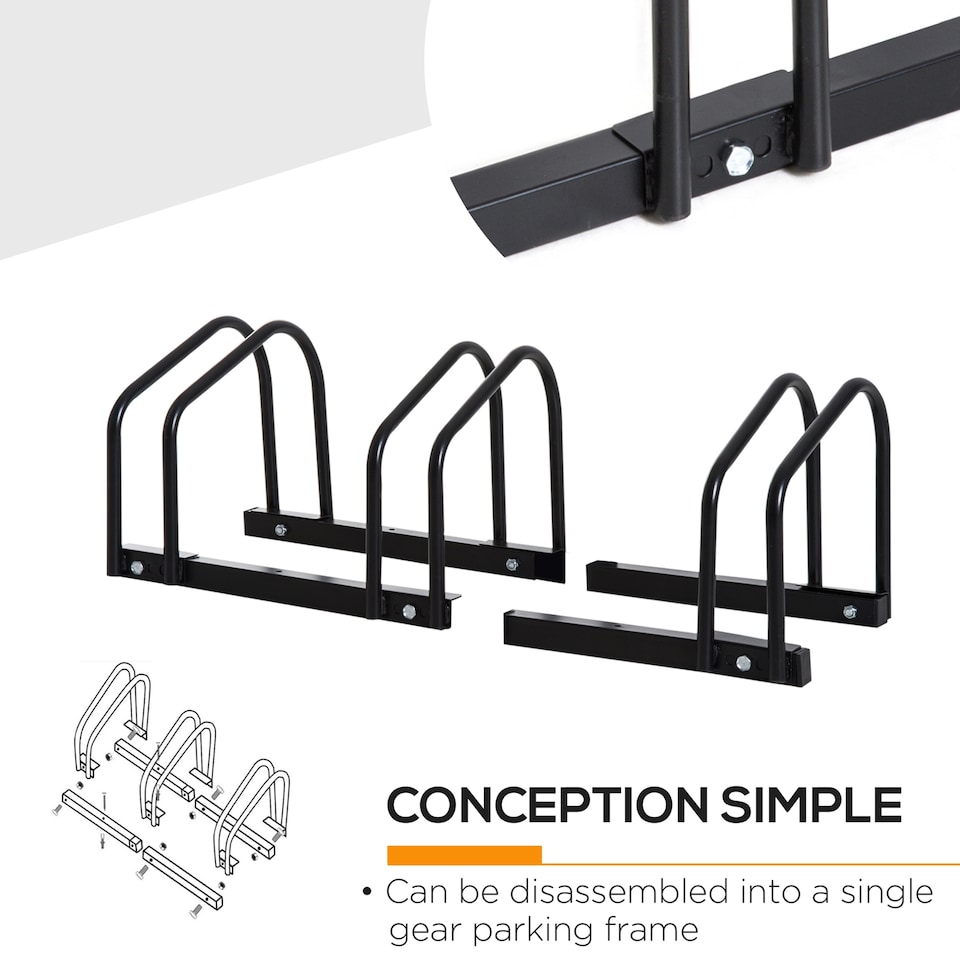 image 1 of HOMCOM Bike Parking Rack Bicycle Locking Storage Stand for 3 Cycling Black | Black | Black