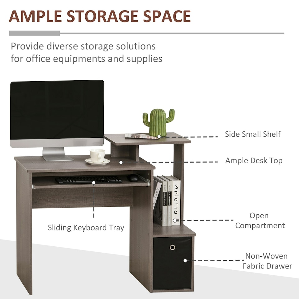 image 1 of HOMCOM Computer Desk with Sliding Keyboard Tray Storage Drawer Shelf Grey