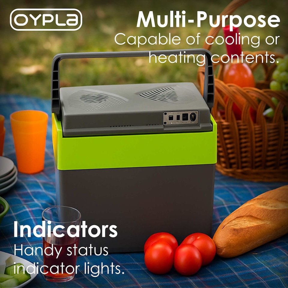 image 1 of 30L 240V AC & 12V DC Coolbox Hot Cold Portable Electric Cool Box | Green