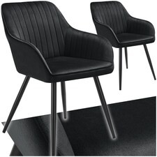 Chair Marilyn - velvet look, quilted, continuous backrest, slim steel legs - Set of 2 Black | Black/Black