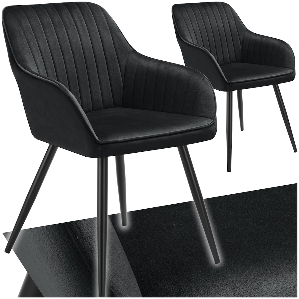 image 1 of Chair Marilyn - velvet look, quilted, continuous backrest, slim steel legs - Set of 2 Black | Black/Black