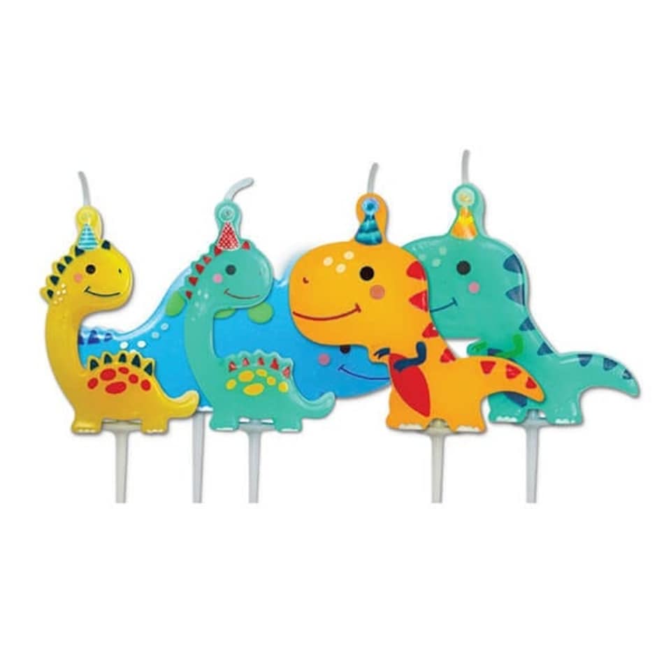 image 1 of Anniversary House Dino Party Pick Candles Pack of 5