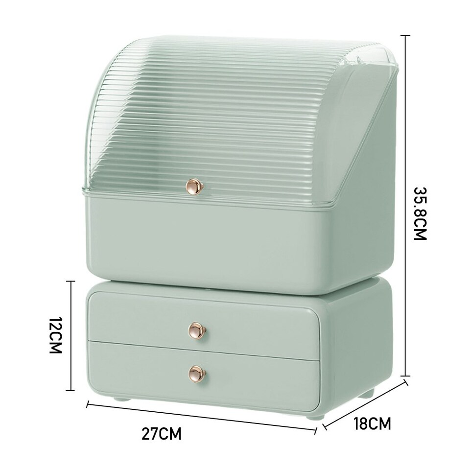 image 1 of Living and Home Desktop Makeup Organizer with Drawers & Lid - Light Green