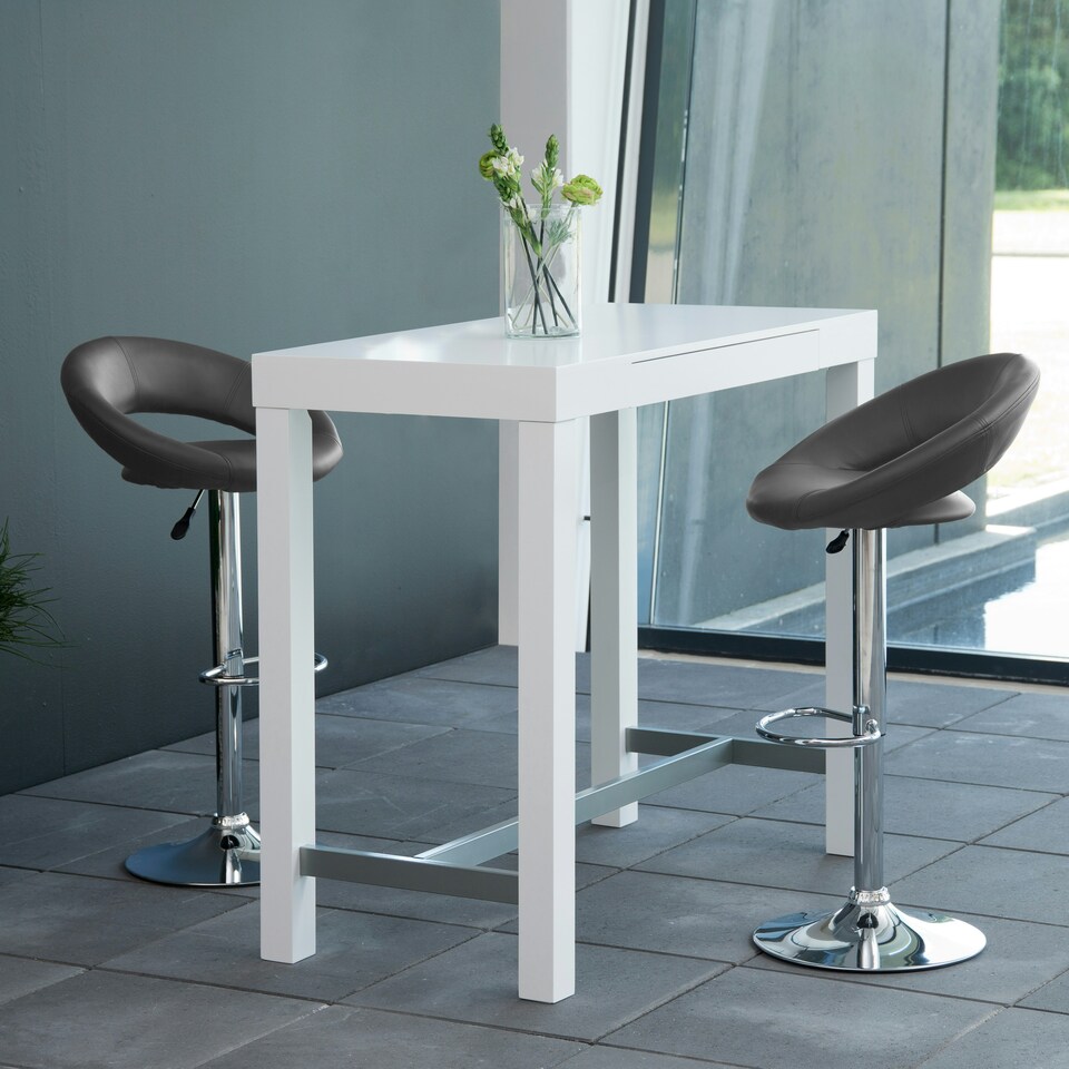 image 1 of Plump Dark Grey Swivel Bar Stool with Open Back