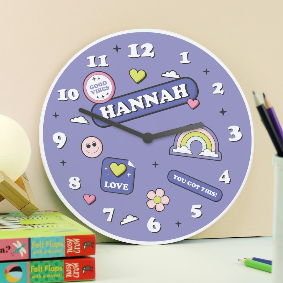 image 1 of Personalised Positive Vibes Wooden Childrens Clock