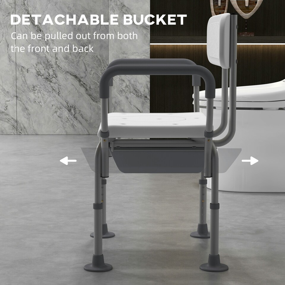 image 1 of HOMCOM 3-in-1 Shower Chair Adjustable Bedside Commode Raised Toilet Seat White