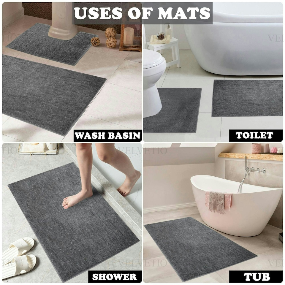 image 1 of VELVETIO Shiny Sparkling Bath Set Anti Slip Pedestal Mat Bathroom Rugs Cream | Mint