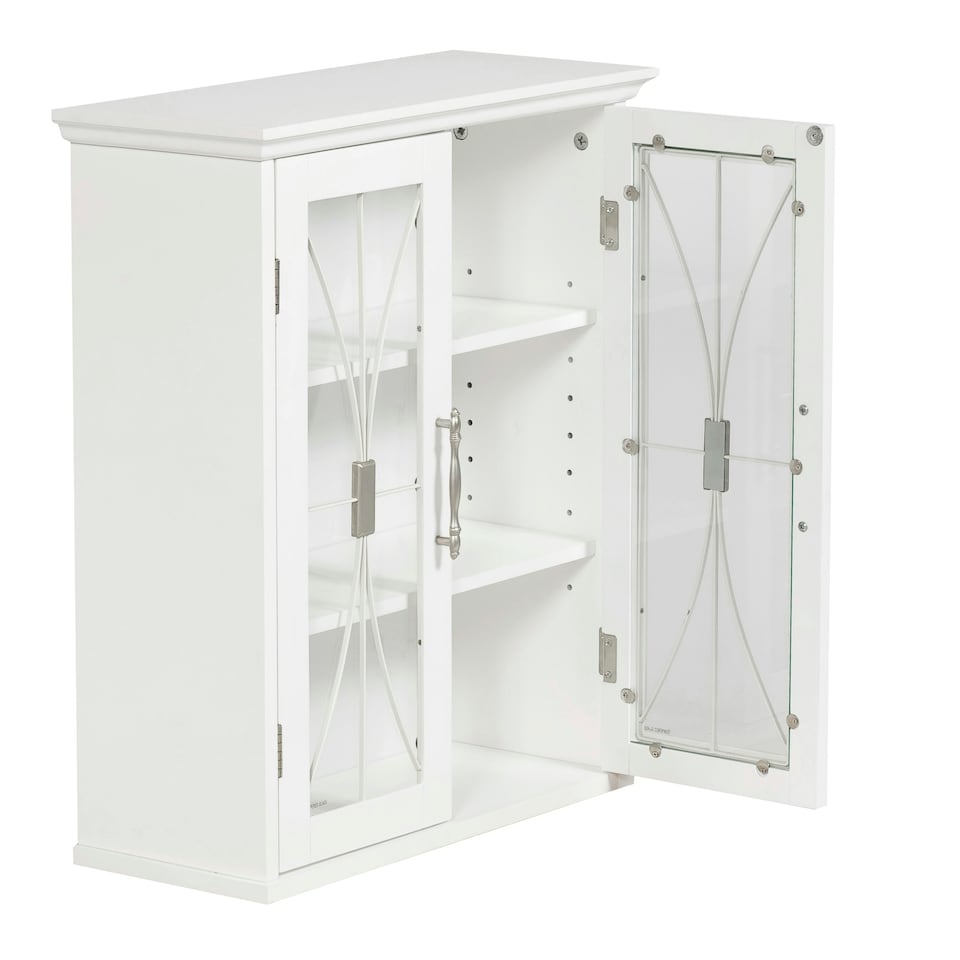image 1 of Teamson Home Wooden Bathroom Wall Cabinet White With 2 Glass Doors