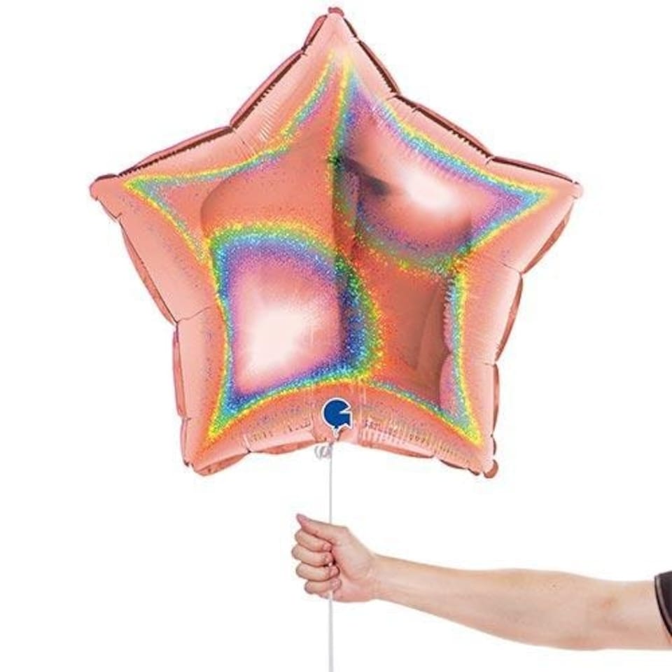 image 1 of Glitter Holographic Rose Gold Star Shape Foil Helium Balloon 46cm / 18 in