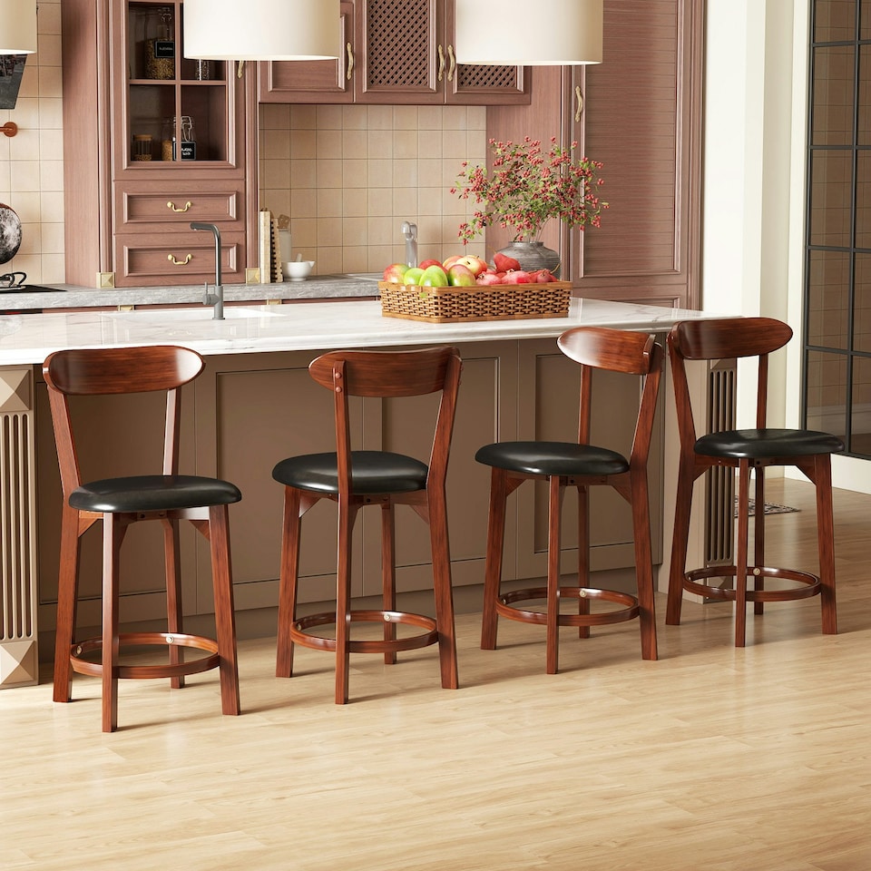 image 1 of COSTWAY Bar Stools Set of 2 Upholstered Kitchen Stools 60cm Brown