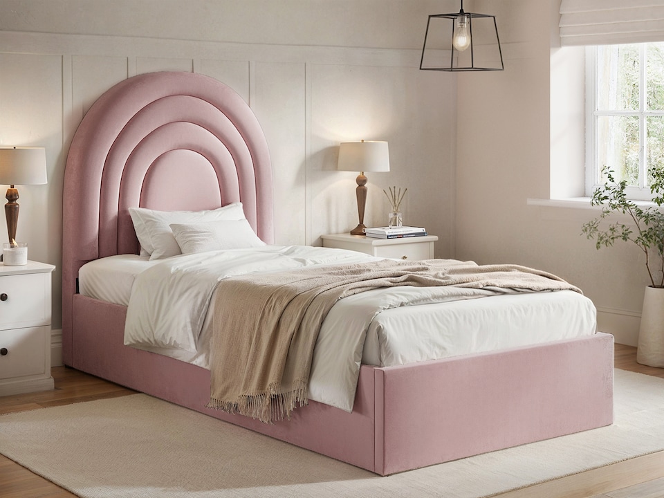 image 1 of Flair Ava Single Ottoman Bed Pink Velvet