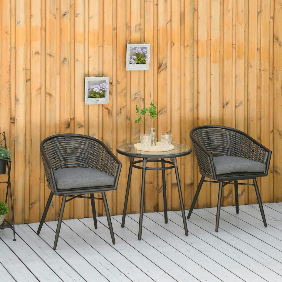 image 1 of Outsunny 3 PCS Patio Resin Wicker Hand Woven Bistro Set 2 Chairs 1 Coffee Table