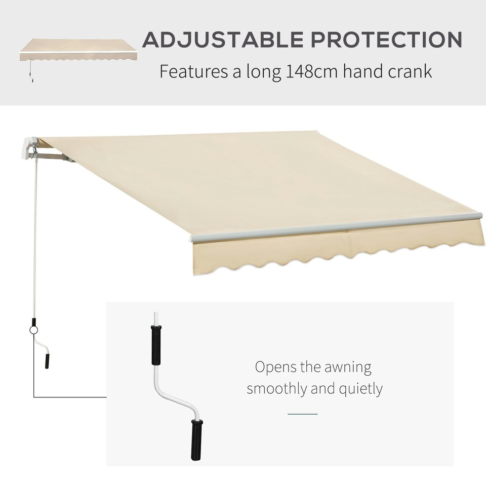 image 1 of Outsunny 3.5x2.5m Manual Awning Window Door Sun Weather Shade w/ Handle Beige