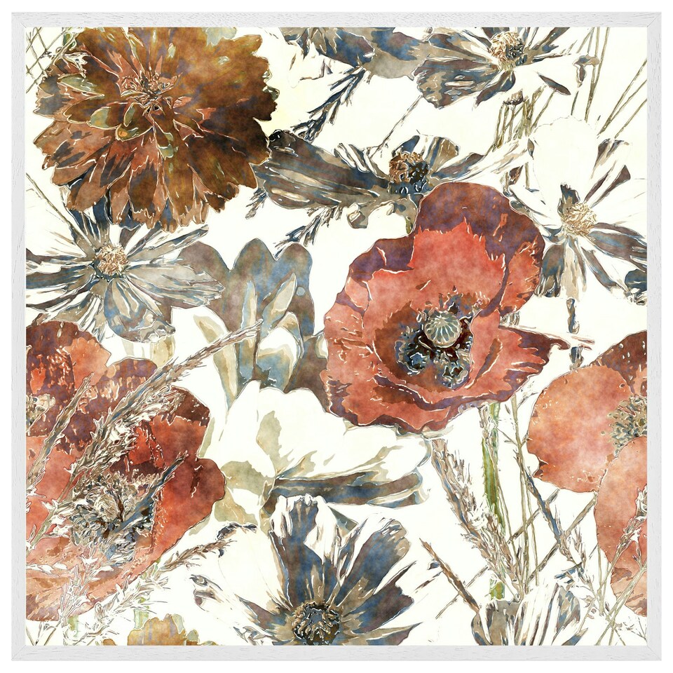 image 1 of Watercolour flower print (Picture Frame) White | XL