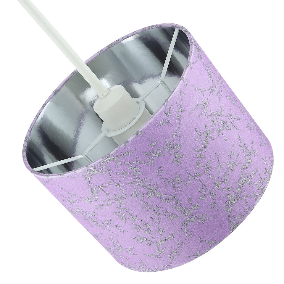 image 1 of Modern Soft Lilac Cotton Fabric 10 Inch Shade with Silver Foil Floral Decoration | Purple
