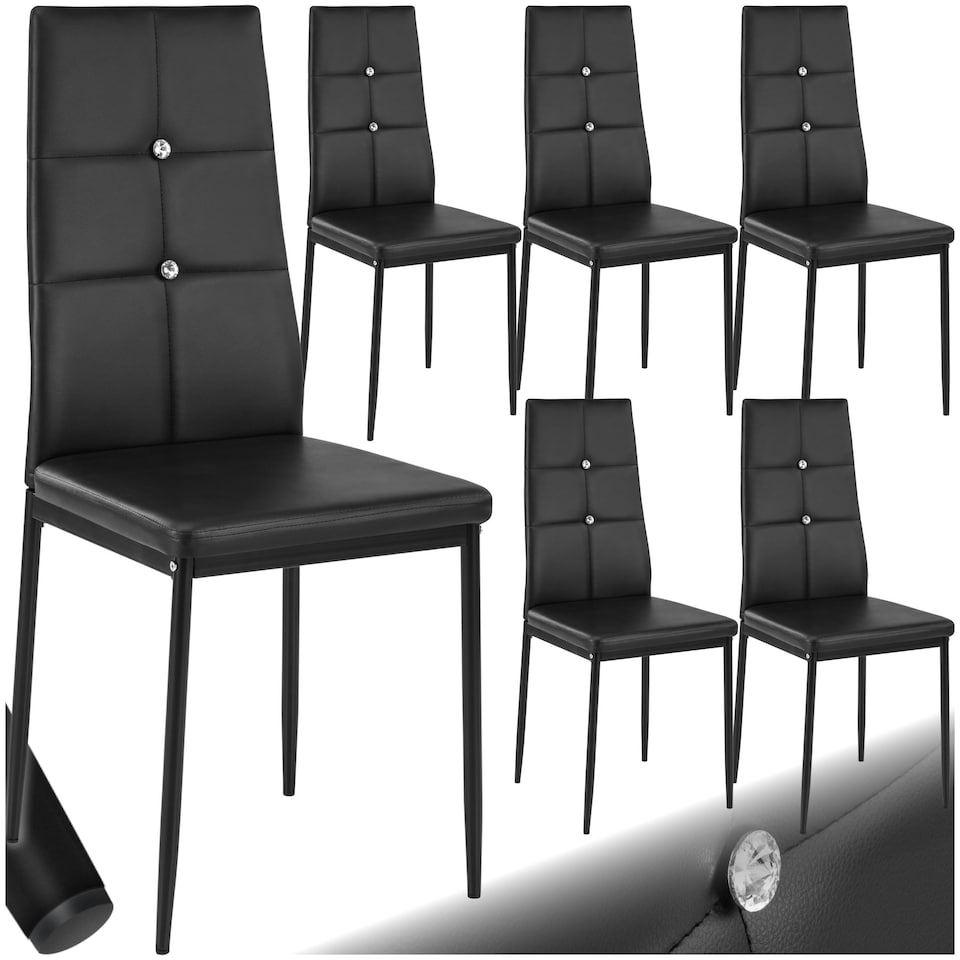 image 1 of Dining Chair Set - high backrest, slim steel legs & rhinestone highlights - Set of 6 Black