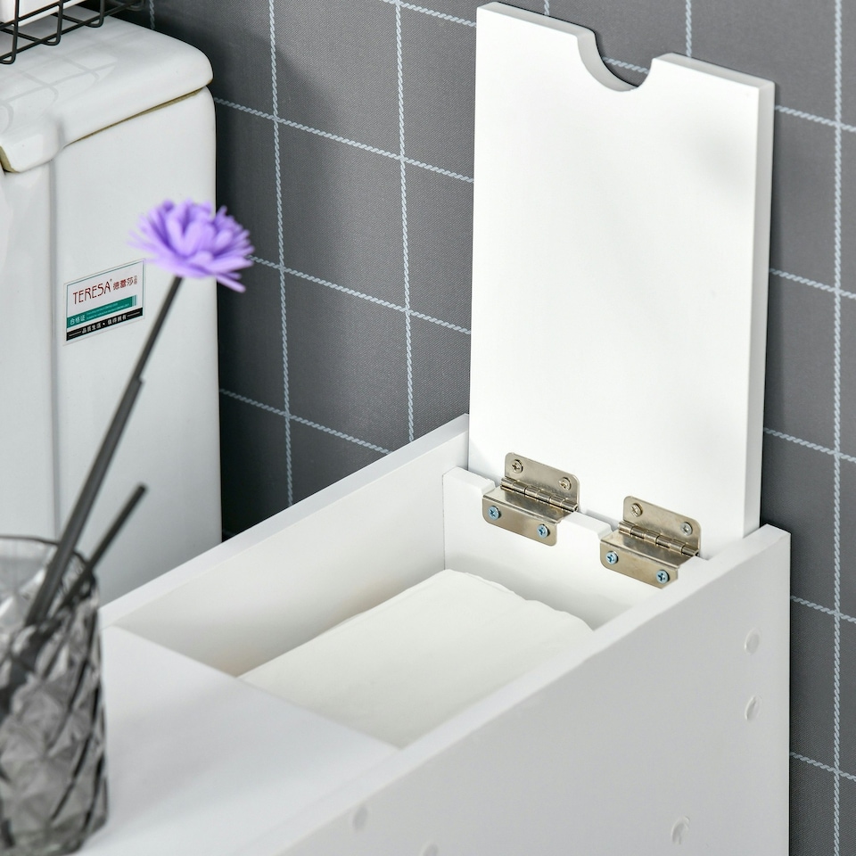 image 1 of HOMCOM Slim Floor Cabinet Narrow Wooden Storage with Drawers Bathroom White