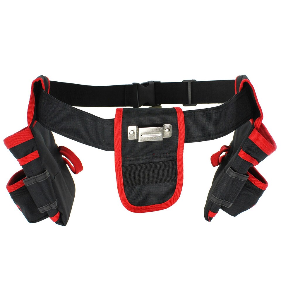 image 1 of SPARES2GO 20 Pocket Double Tool Belt Heavy Duty Joiners Carpenter Builders Nails Pouch