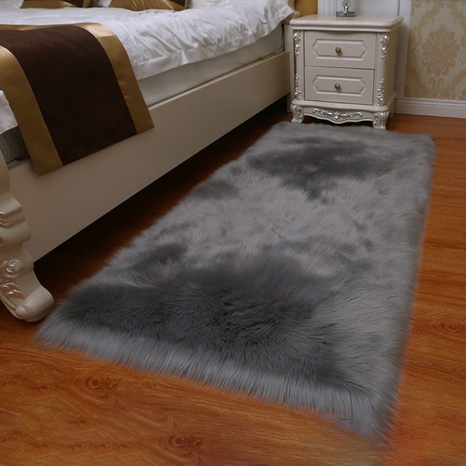 image 1 of Living and Home Rectangular Super Soft Shaggy Area Rug, Grey, 90x60cm
